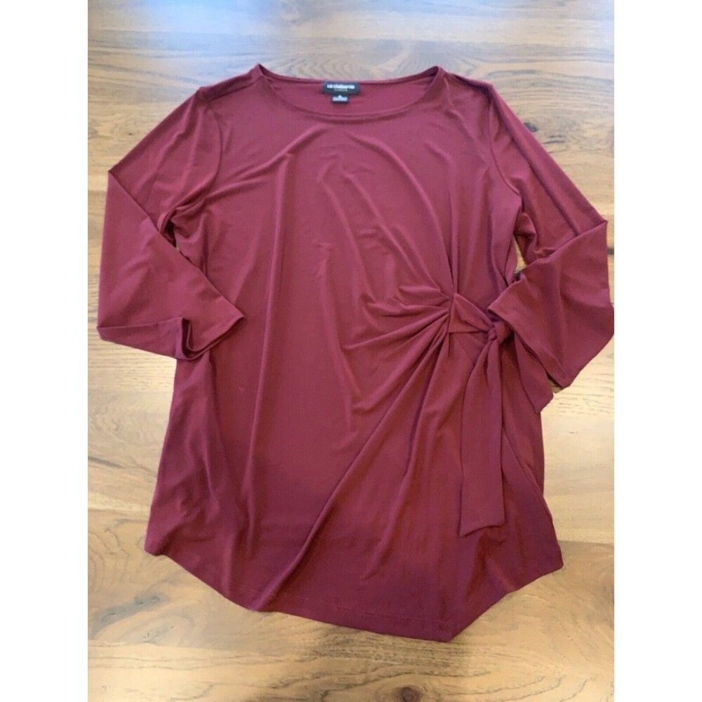 Liz Claiborne XL Burgundy Scoop Neck Cinch At Waist Tunic Top - Picture 9 of 12